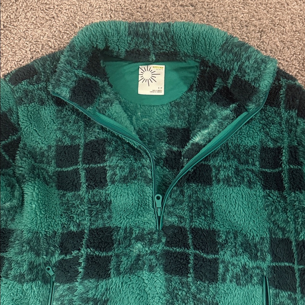 Aerie Teal and Black Plaid Sweater